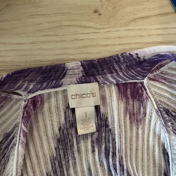 Chicos Ikat Textured Cardigan Size 1 Medium Purple Ombre Tie Dye Open Front - Picture 4 of 8
